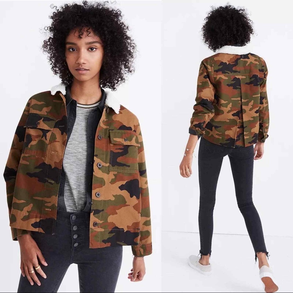 Madewell camouflage print jacket with Sherpa collar